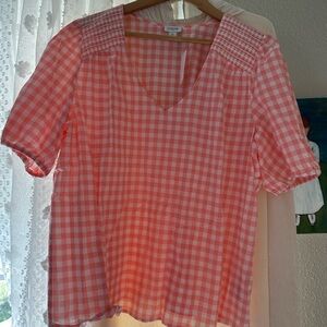 J. Crew Coral Gingham Blouse